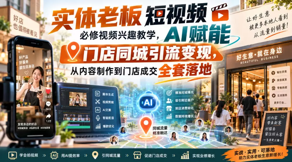 实体老板短视频必修视频兴趣教学，AI赋能门店同城引流变现，AI+短视频+直播打爆实体客流量 - 青心资源站