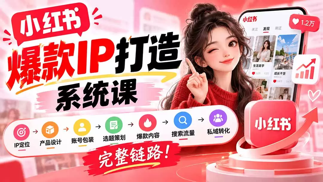 【无水印】小红书爆款IP打造课：IP定位→产品设计→账号包装→选题策划→爆款内容→搜索流量→私域转化，完整链路 - 青心资源站