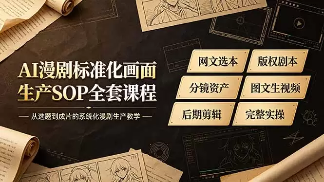 AI漫剧标准化画面生产SOP全套课程-更新，网文选本版权剧本分镜资产全覆盖，图文生视频后期剪辑完整实操教学|青心网创站