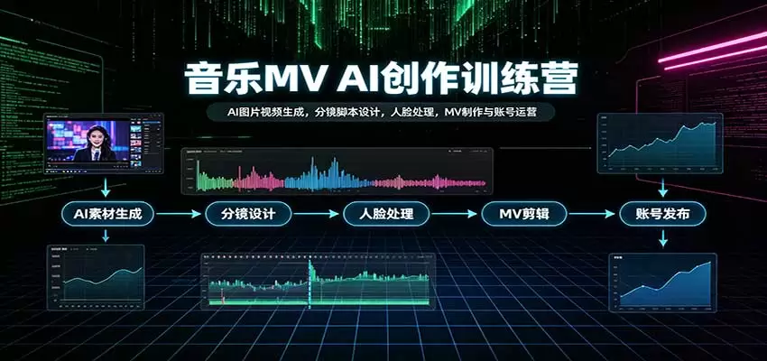 音乐MV AI创作训练营:AI图片视频生成,分镜脚本设计,人脸处理,MV制作与账号运营 音乐MV AI创作训练营:AI图片视频生成,分镜脚本设计,人脸处理,MV制作与账号运营