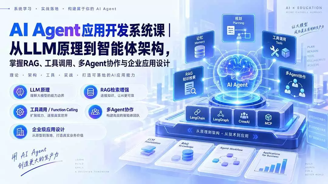 （20564期）AI Agent应用开发系统课-179节｜从LLM原理到智能体架构，掌握RAG、工具调用、多Agent协作与企业应用设计 - 青心资源站