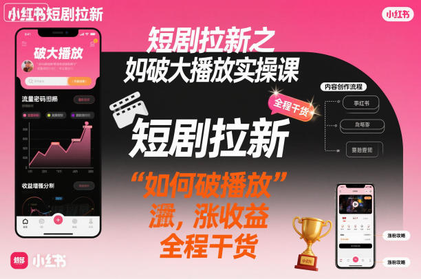 短剧拉新之小红书如何破大播放实操课，如何破播放，涨收益，全程干货-青心网创站