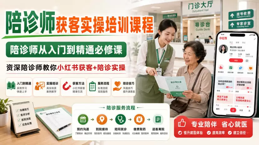 陪诊师获客实操培训课程，陪诊师从入门到精通必修课，资深陪诊师教你小红书获客+陪诊实操|青心网创站
