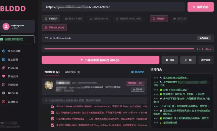 哔哩哔哩b站视频最新下载工具，支持合集下载，字幕、声音下载，BLDDD|青心网创站