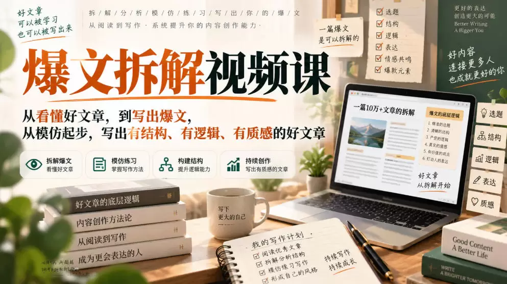 爆文拆解视频课，从看懂好文章，到写出爆文，从模仿起步，写出有结构、有逻辑、有质感的好文章 - 青心资源站