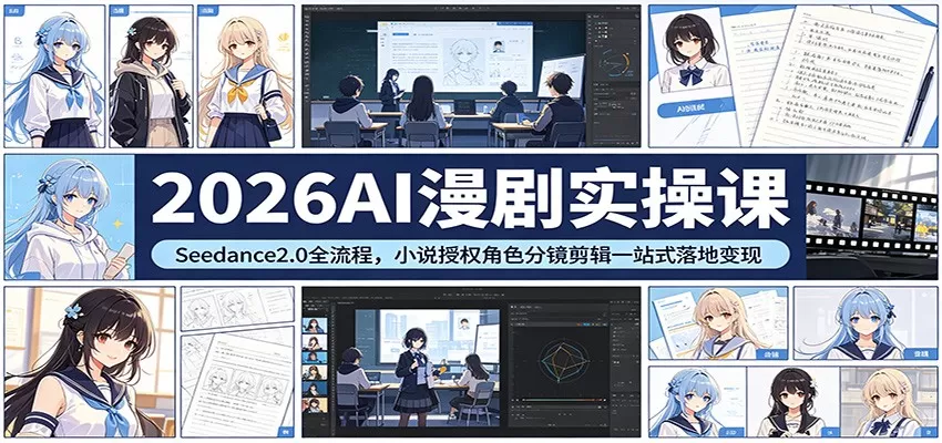2026AI漫剧实操课：Seedance2.0全流程，小说授权角色分镜剪辑一站式落地变现|青心网创站