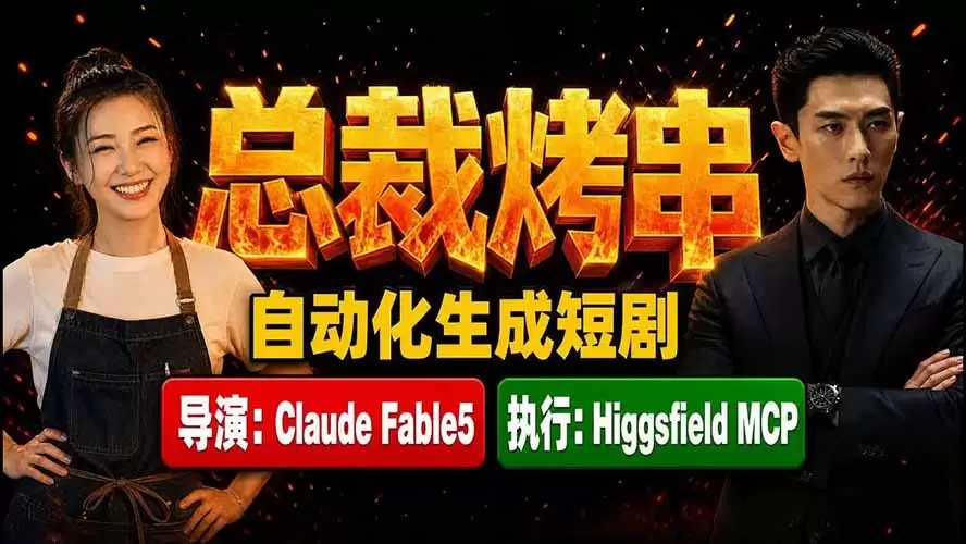 《总裁烤串》真人短剧全自动诞生！Claude Fable5 当导演，Higgsfield MCP 执行！|青心网创站
