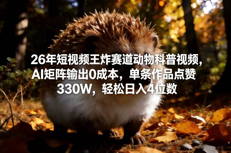 26年短视频王炸赛道动物科普视频,AI矩阵输出0成本,单条作品点赞330W,轻松日入4位数青心网创青心网创站