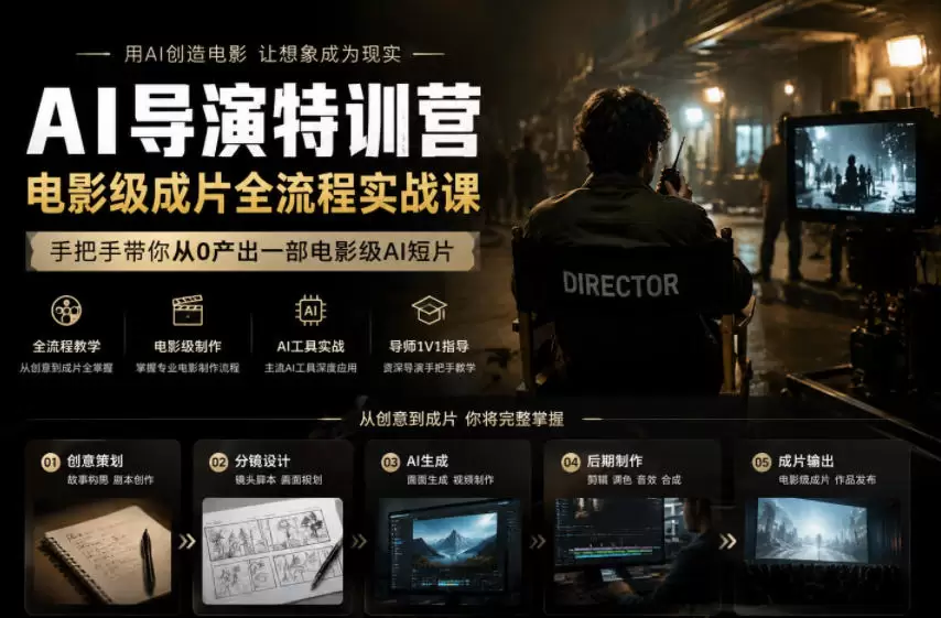 AI导演特训营，电影级成片全流程实战课，手把手带你从0产出一部电影级AI短片|青心网创站