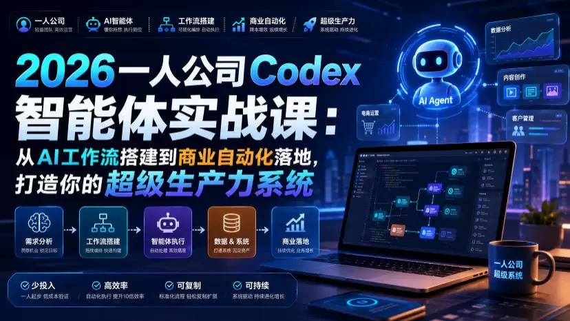2026一人公司Codex智能体实战课：从AI工作流搭建到商业自动化落地，打造你的超级生产力系统|青心网创站