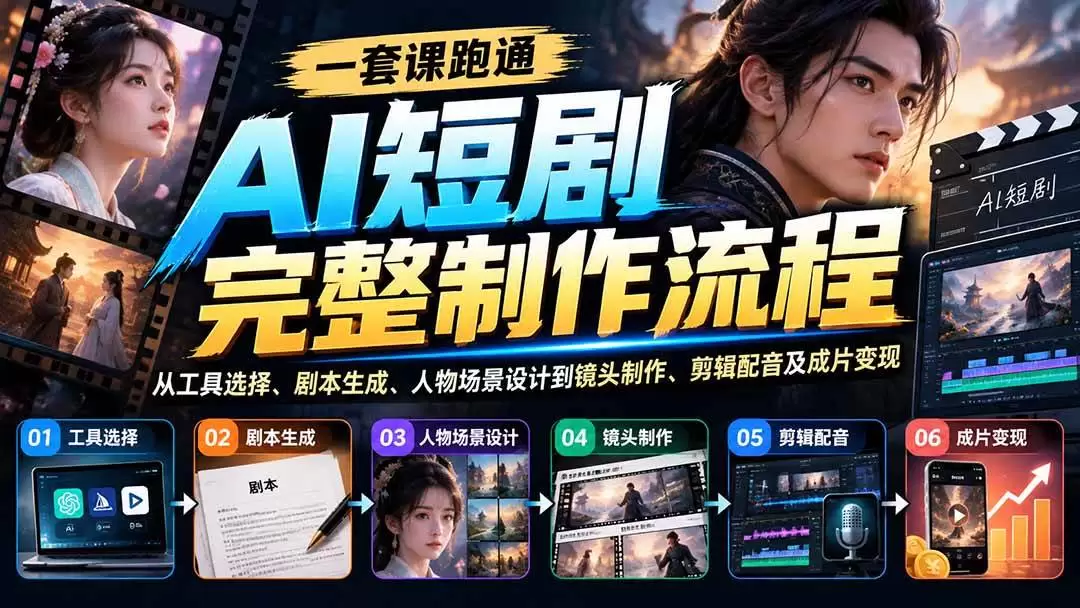 （20742期）一套课跑通AI短剧完整制作流程：从工具选择、剧本生成、人物场景设计到镜头制作、剪辑配音及成片变现 - 青心资源站