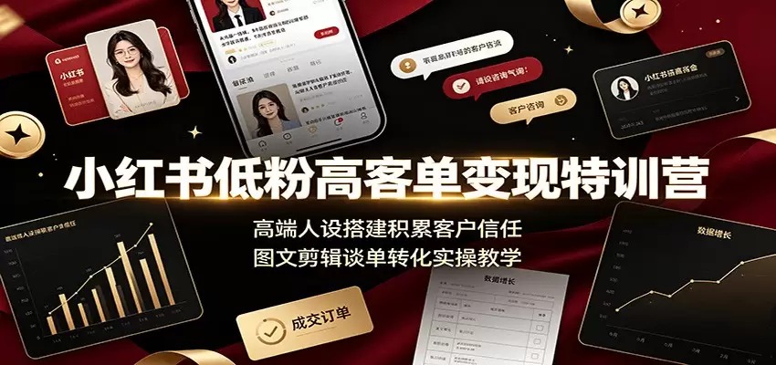 小红书低粉高客单变现特训营：高端人设搭建积累客户信任，图文剪辑谈单转化实操教学|青心网创站