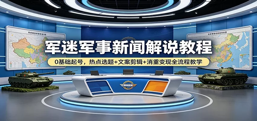 军迷军事新闻解说教程：0基础起号，热点选题+文案剪辑+消重变现全流程教学|青心网创站