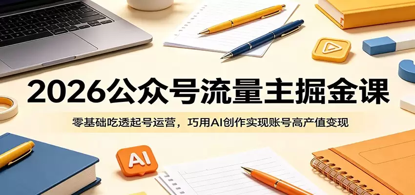 2026公众号流量主掘金课：零基础吃透起号运营，巧用AI创作实现账号高产值变现|青心网创站