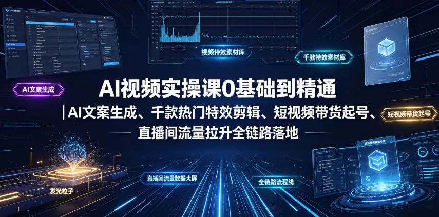 AI视频实操课0基础到精通｜AI文案生成、千款热门特效剪辑、短视频带货起号、直播间流量拉升全链路落地|青心网创站