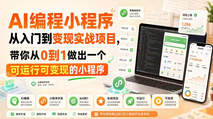 AI编程小程序从入门到变现实战项目，带你从0到1做出一个可运行可变现的小程序 - 青心资源站