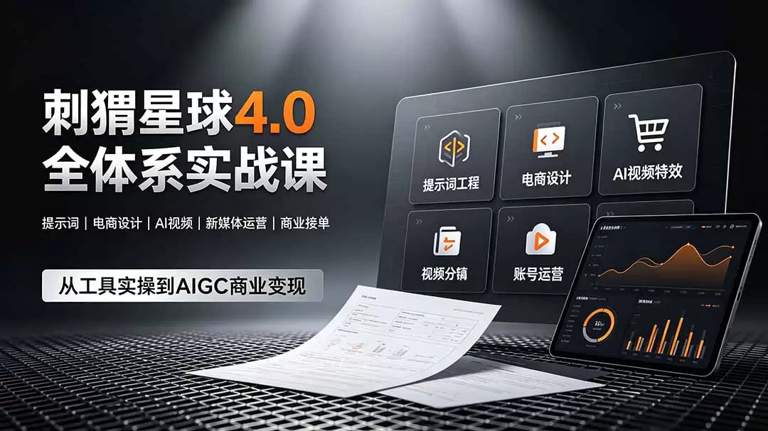 刺猬星球4.0全体系实战课，覆盖提示词工程、电商设计、AI视频特效与新媒体运营，一站式掌握AIGC商业核心技能|青心网创站