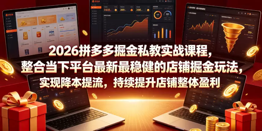 2026拼多多掘金私教实战课程，整合当下平台最新最稳健的店铺掘金玩法，实现降本提流，持续提升店铺整体盈利|青心网创站