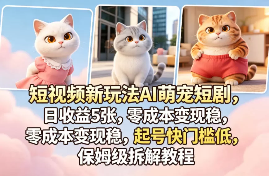 短视频新玩法AI萌宠短剧，日收益5张，零成本变现稳，起号快门槛低，保姆级拆解教程|青心网创站