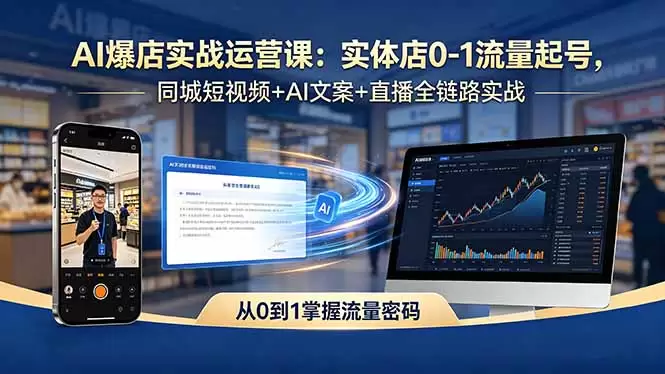 AI爆店实战运营课：实体店0-1流量起号，同城短视频+AI文案+直播全链路实战|青心网创站