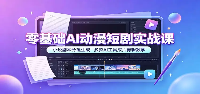 零基础AI动漫短剧实战课：小说剧本分镜生成，多款AI工具成片剪辑教学|青心网创站