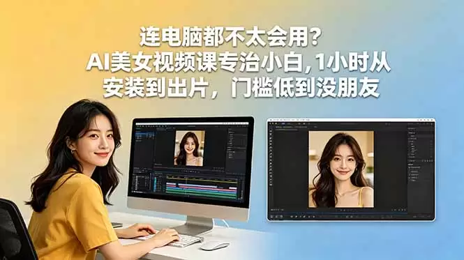 连电脑都不太会用？AI美女视频课专治小白，1小时从安装到出片，门槛低到没朋友|青心网创站