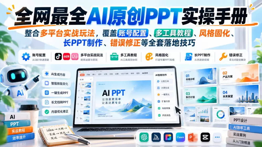全网最全AI原创PPT实操手册，整合多平台实战玩法，覆盖账号配置、多工具教程、风格固化、长PPT制作、错误修正等全套落地技巧 - 青心资源站