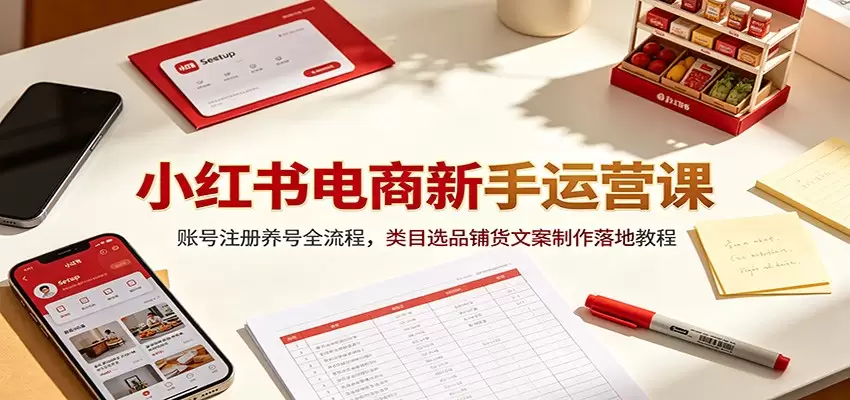 小红书电商新手运营课：账号注册养号全流程，类目选品铺货文案制作落地教程|青心网创站