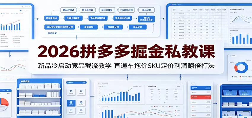 2026拼多多掘金私教课：新品冷启动竞品截流教学，直通车拖价SKU定价利润翻倍打法|青心网创站