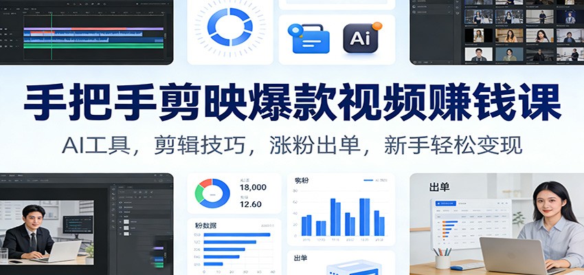 手把手剪映爆款视频赚钱课：AI工具，剪辑技巧，涨粉出单，新手轻松变现青心网创青心网创站