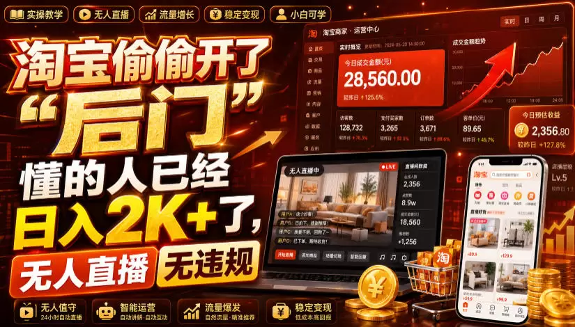淘宝偷偷开了“后门”，懂的人已经日入2K+了，无人直播无违规，一台电脑=一家24小时营业的线上门店【揭秘】|青心网创站