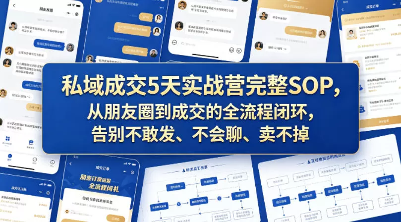 私域成交5天实战营完整SOP，从朋友圈到成交的全流程闭环，告别不敢发、不会聊、卖不掉|青心网创站