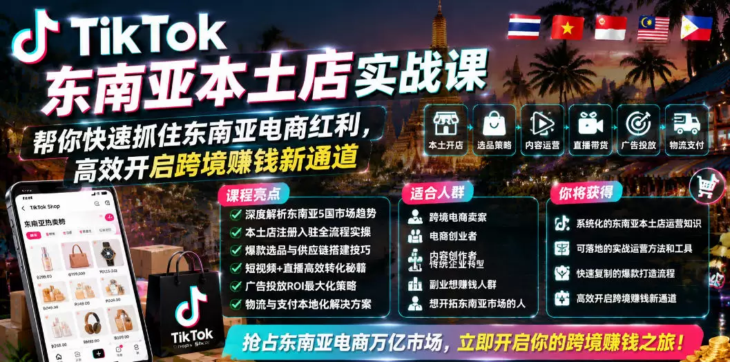 TikTok东南亚本土店实战课，帮你快速抓住东南亚电商红利，高效开启跨境賺钱新通道|青心网创站