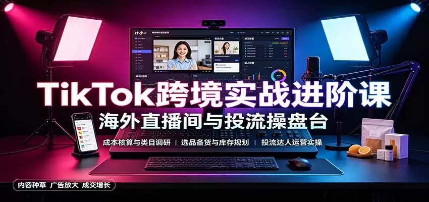 TikTok跨境实战进阶课：成本核算类目调研，选品备货，投流达人运营|青心资源站