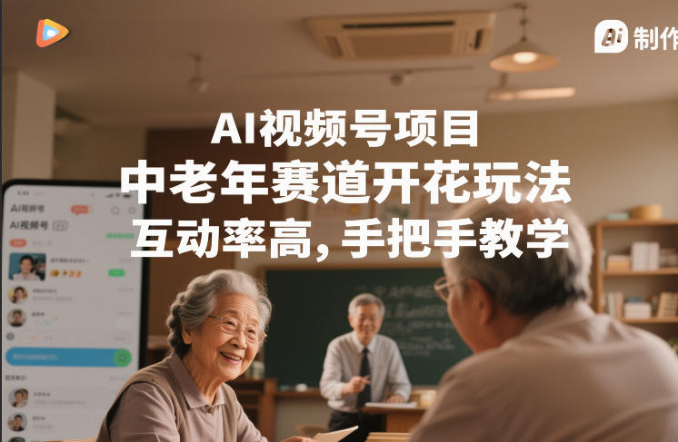 AI视频号项目，中老年赛道开花玩法，互动率高，手把手教学青心网创青心网创站