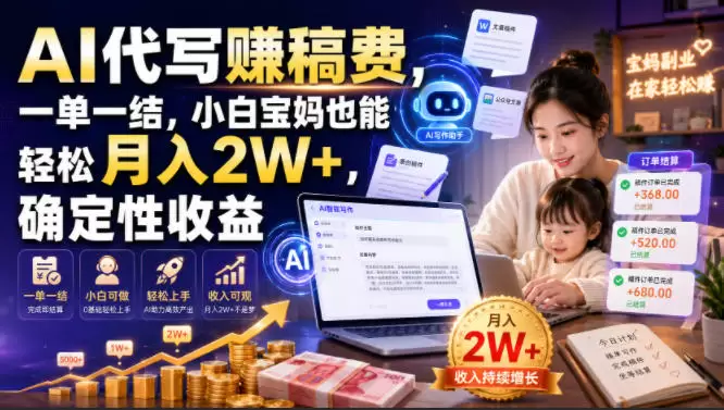 AI代写賺稿费，一单一结，小白宝妈也能轻松月入2W+，确定性收益【揭秘】|青心网创站