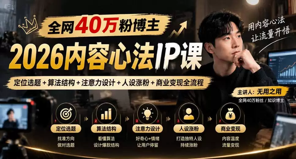【无水印】全网40W粉博主的2026内容心法IP课，定位选题+算法结构+注意力设计+人设涨粉+商业变现全流程 - 青心资源站