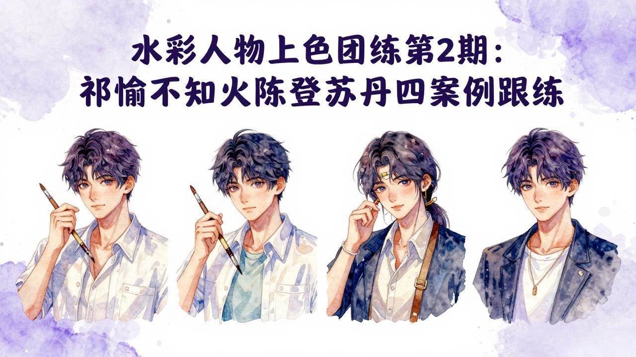 （17954期）水彩人物上色团练第2期：祁煜不知火陈登苏丹四案例跟练，手把手提升绘画能力|青心网创站