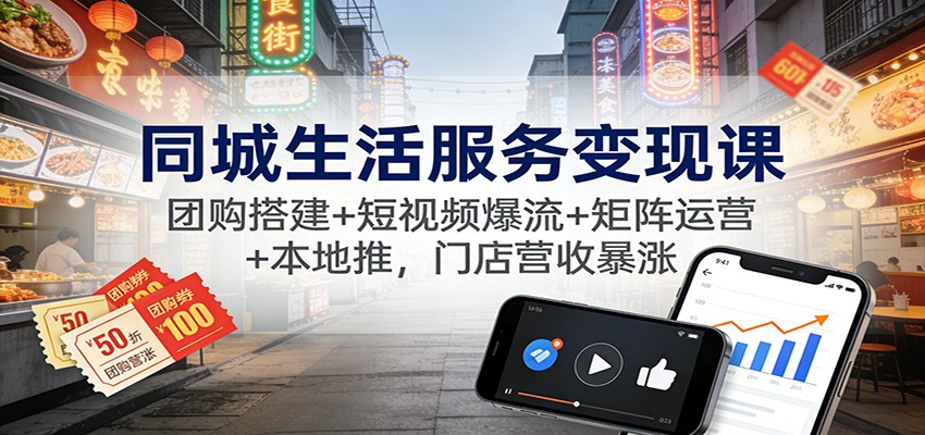 同城生活服务变现课：团购搭建+短视频爆流+矩阵运营+本地推，门店营收暴涨-青心网创站