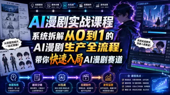 AI漫剧实战课程，系统拆解从0到1的AI漫剧生产全流程，带你快速入局AI漫剧赛道|青心网创站
