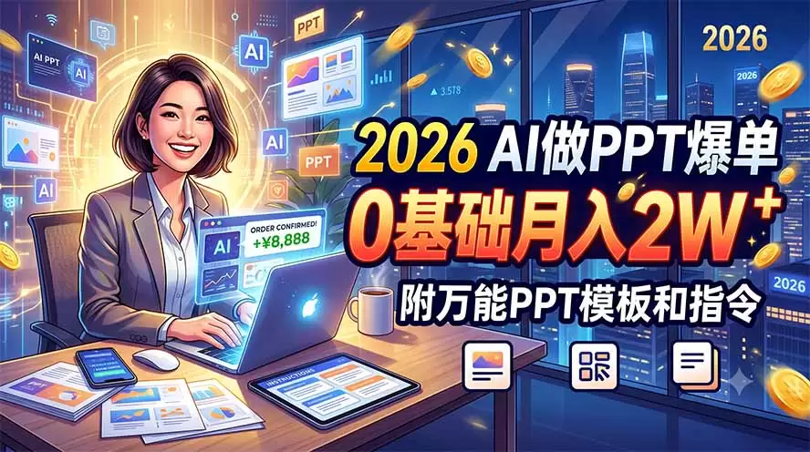 2026 AI做PPT爆单，0基础月入2W，附万能PPT模板和指令|青心网创站