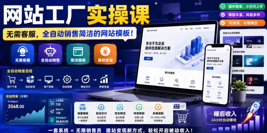 网站工厂实操课，无需客服，网站模板自动赚钱！【原创双语字幕】|青心网创站