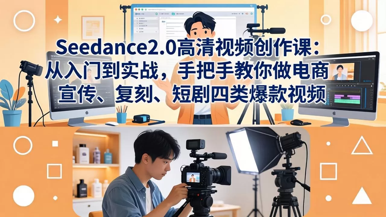Seedance2.0高清视频创作课:从入门到实战,手把手教你做电商、宣传、复刻、短剧四类爆款视频|青心网创站