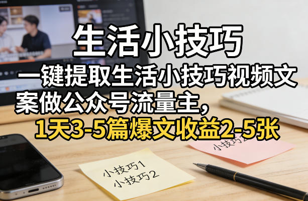 一键提取生活小技巧视频文案做公众号流量主，1天3-5篇爆文收益2-5张青心网创青心网创站