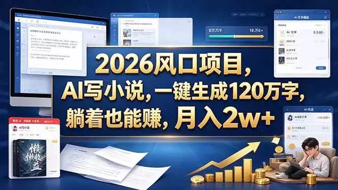 （20653期）2026 风口项目，AI 写小说，一键生成 120 万字，躺着也能赚，月入 2w + - 青心资源站