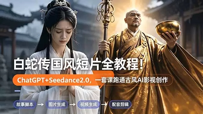 白蛇传-国风短片全教程！ChatGPT+Seedance2.0，一套课跑通古风AI影视创作|青心网创站