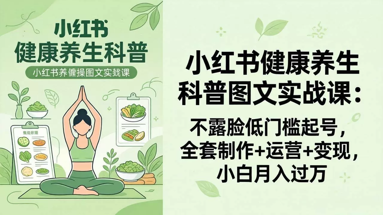 (18033期)2026小红书健康养生科普图文实战课:不露脸低门槛起号,全套制作+运营+变现,小白月入过万|青心网创站