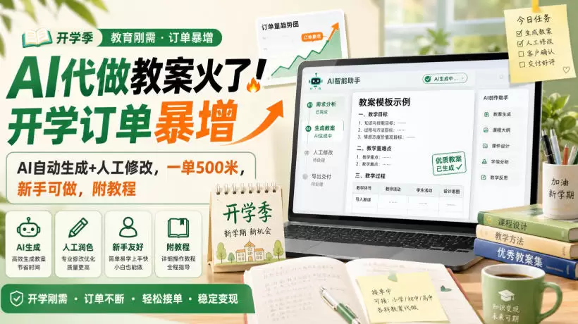 AI代做教案火了！开学订单暴增，AI自动生成+人工修改，一单500米，新手可做，附教程【揭秘】|青心网创站