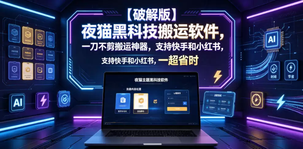 【破解版】夜猫黑科技搬运软件,一刀不剪搬运神器,支持快手和小红书,一键搬运超省时! 【破解版】夜猫黑科技搬运软件,一刀不剪搬运神器,支持快手和小红书,一键搬运超省时!