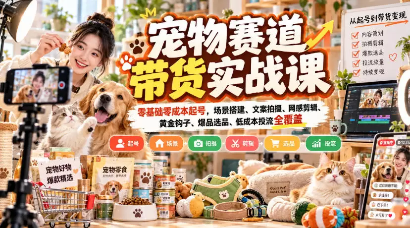 宠物赛道带货实战课,零基础零成本起号,场景搭建、文案拍摄、网感剪辑、黄金钩子、爆品选品、低成本投流全覆盖 宠物赛道带货实战课,零基础零成本起号,场景搭建、文案拍摄、网感剪辑、黄金钩子、爆品选品、低成本投流全覆盖